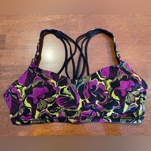 Lululemon Purple Floral Strappy Sports Bra Sz 8